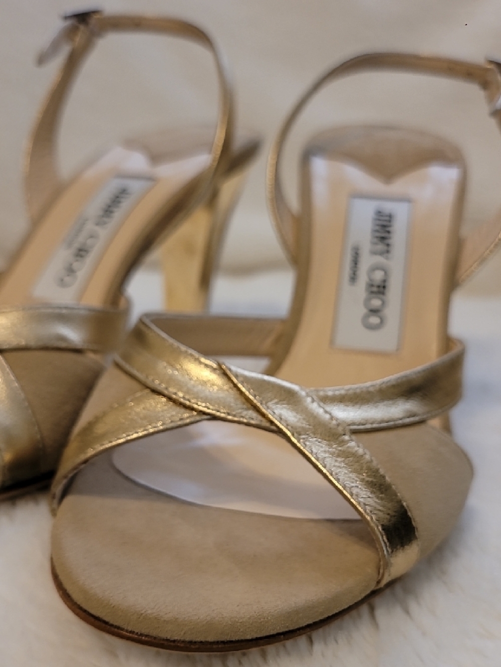 Jimmy Choo Metallic Gold Crisscross Slingback Heels - Picture 6 of 9